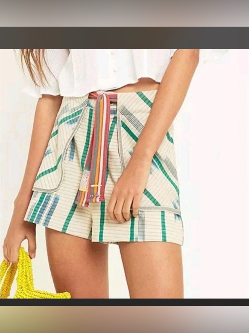 Urban outfitters Cream & Teal Striped High-Waist Shorts